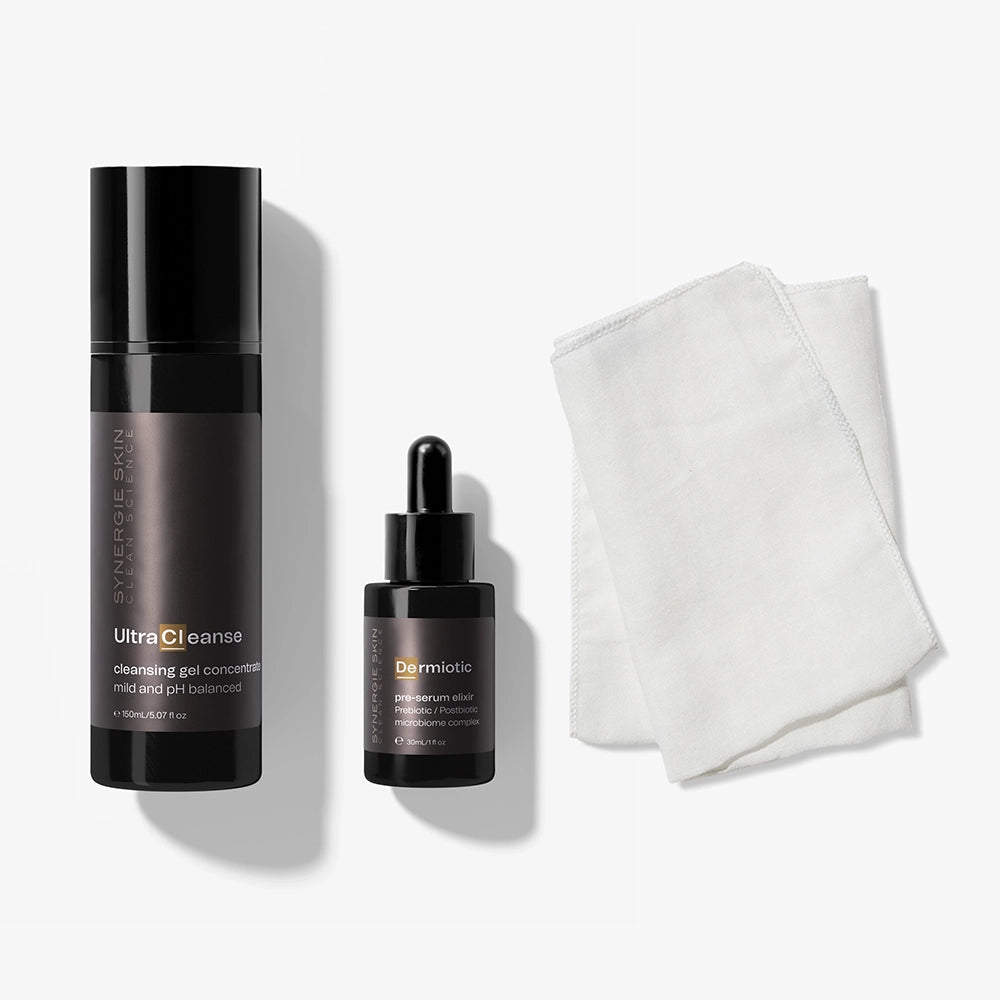 UltraCleanse (150mL), Dermiotic (30mL) – Pre-serum elixir, Gentle X-Fol Cloth