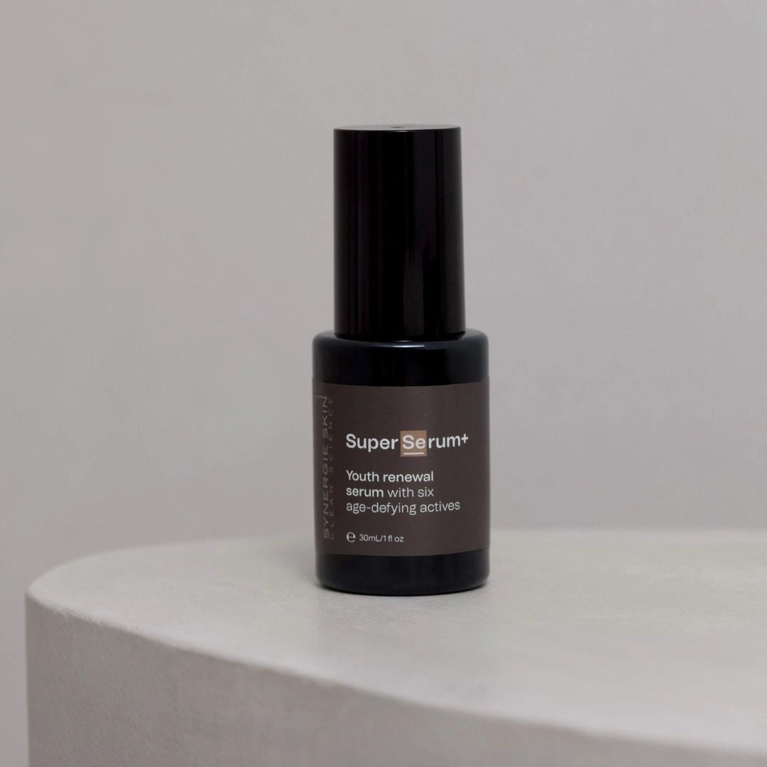 SuperSerum+ by Synergie Skin on a bench