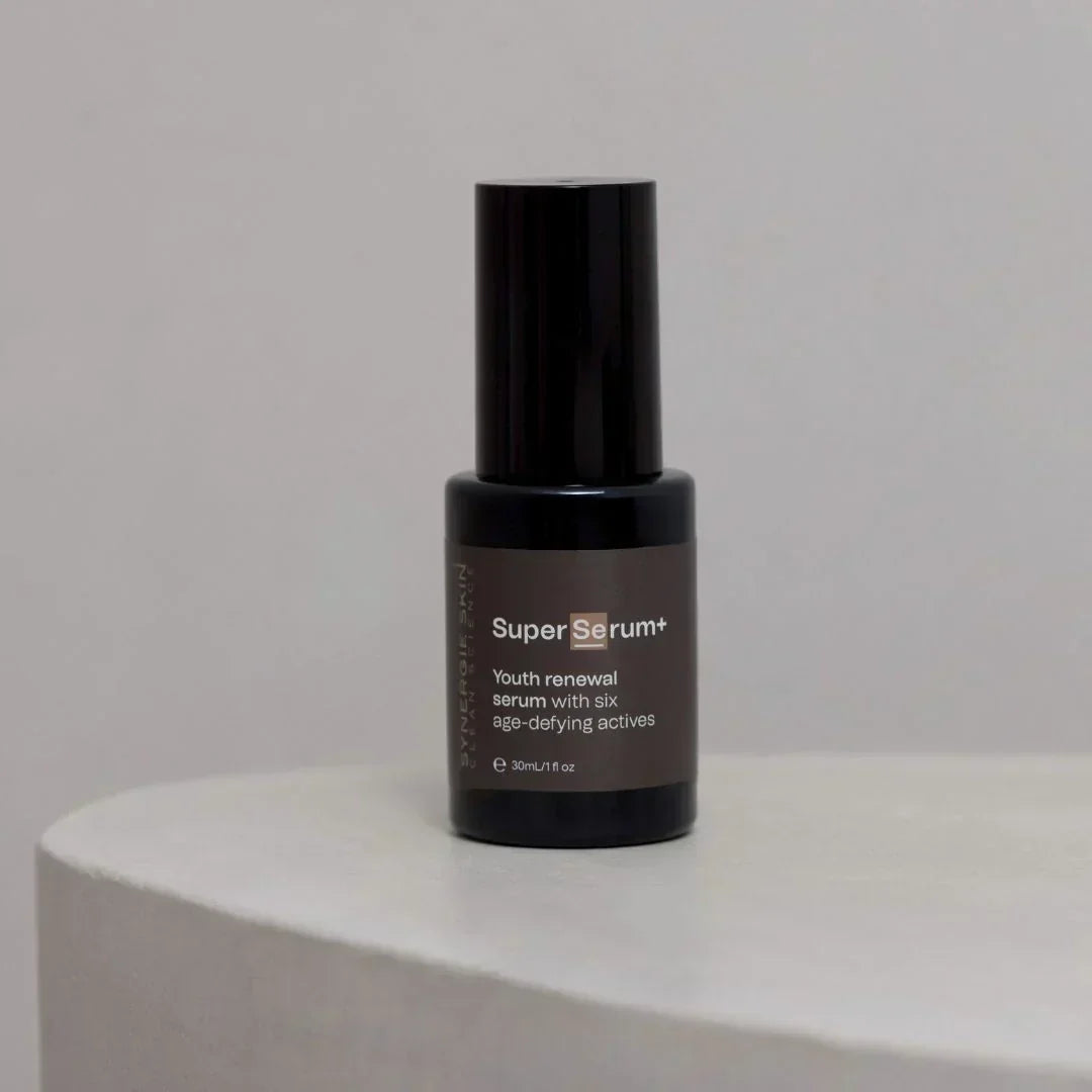 SuperSerum+ by Synergie Skin on a bench