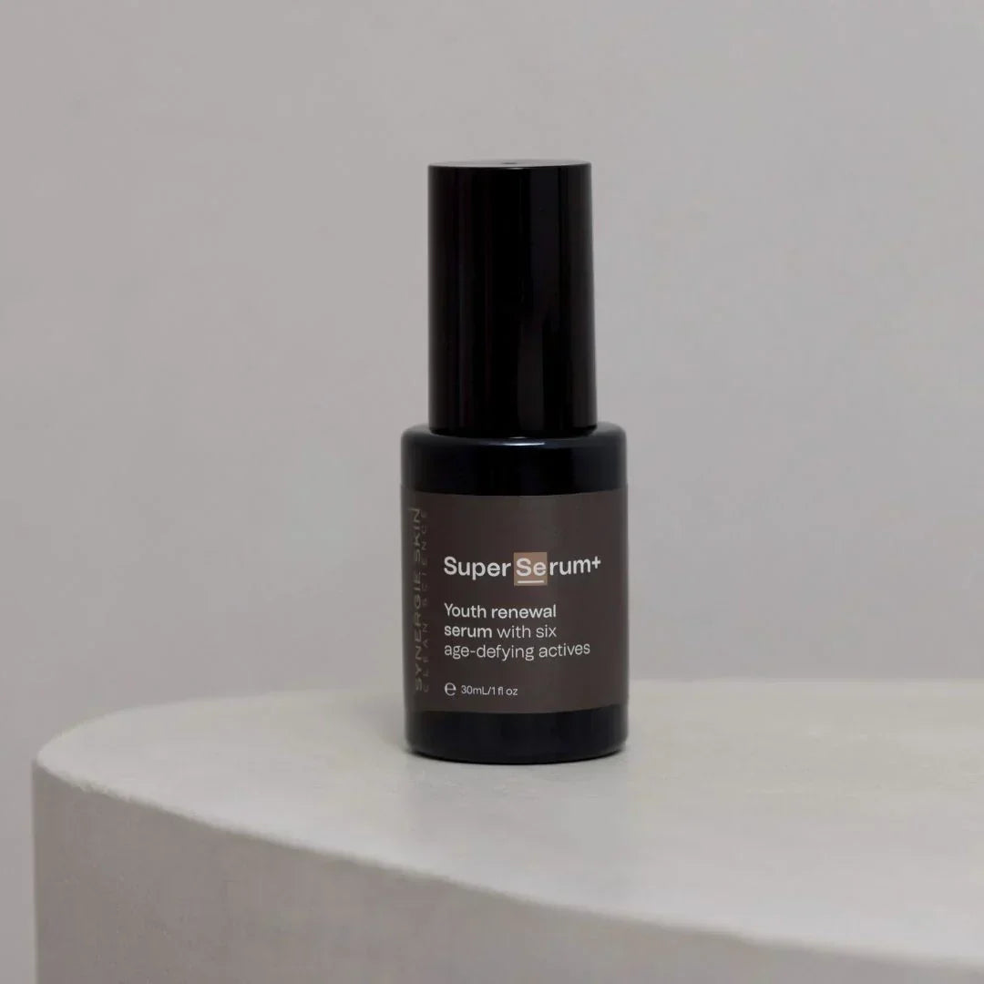 SuperSerum+ by Synergie Skin on a bench