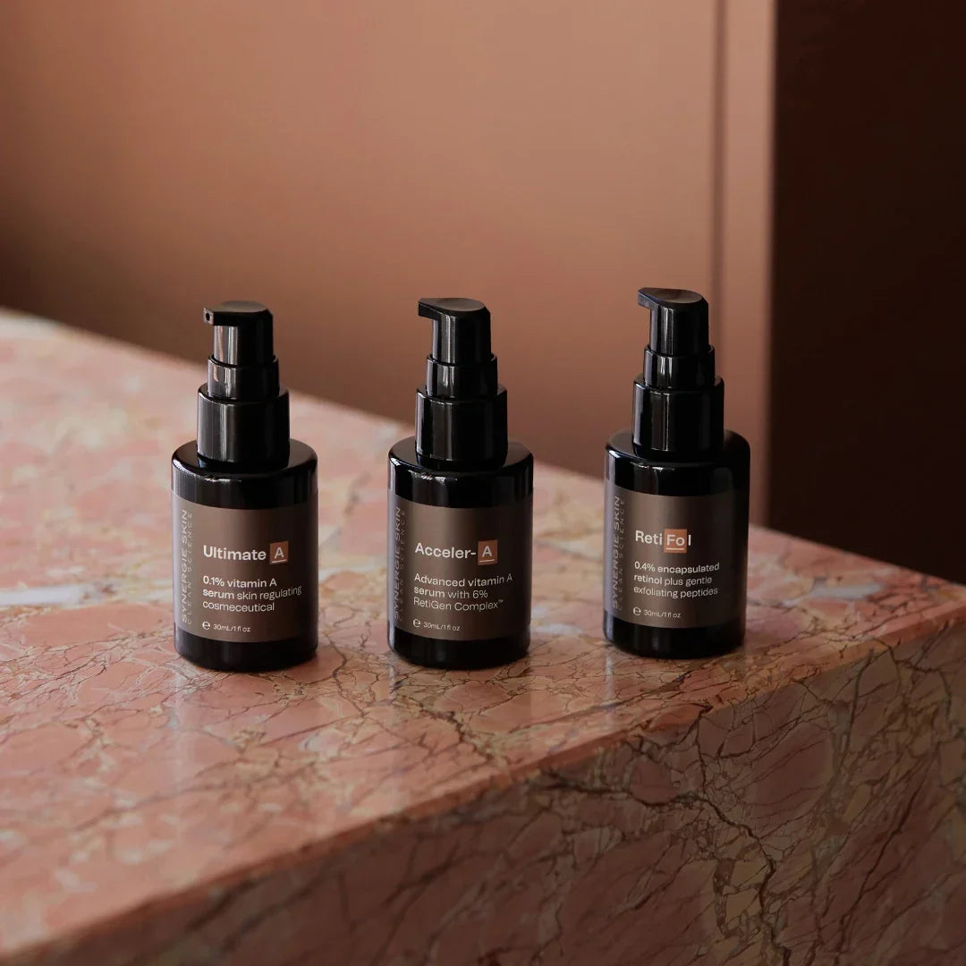 Synergie Skin's vitamin A products, Ultimate A, Acceler-A and RetiFol