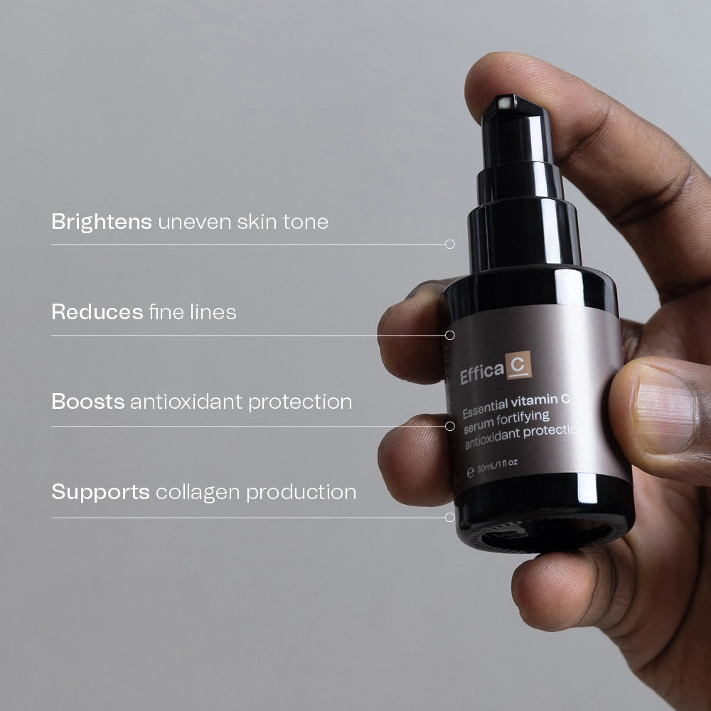 Effica C benefits are it brightens uneven skin tone, reduces fine lines, boosts antioxidant protection, and supports collagen production.