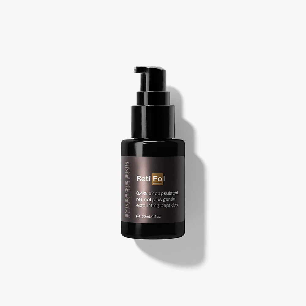Synergie Skin's Retifol with 0.4% encapsulated retinol plus gentle exfoliating peptides