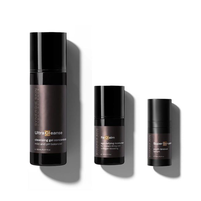 Synergie Skin's Golden Ratio products - UltraCleanse (150mL), ReClaim (50mL) & SuperSerum+ (10mL) 